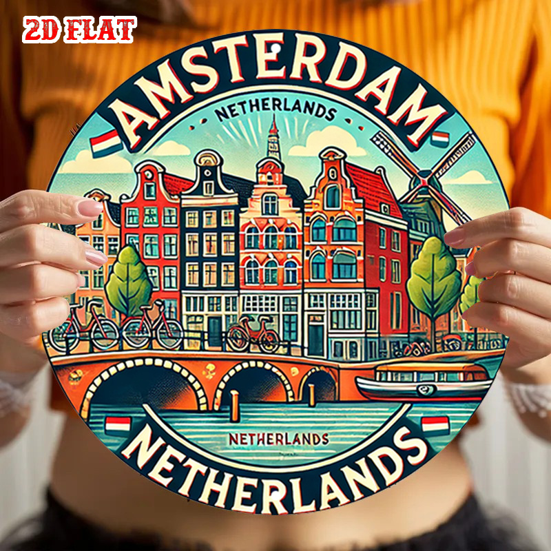 Home Decor Netherlands - 2D Flat, 1pc Amsterdam Netherlands-Themed Round