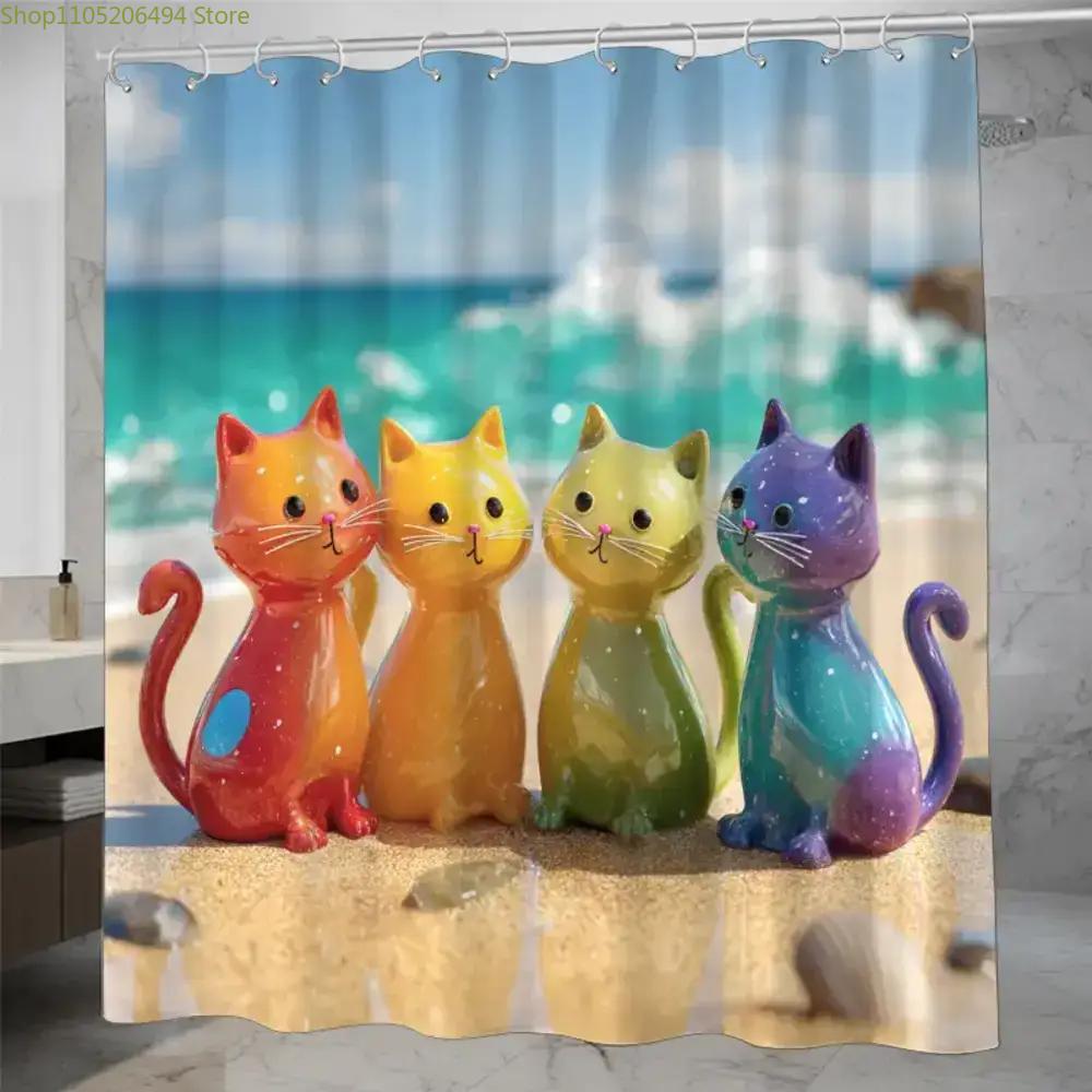 Home Decor Design Ideas - Colorful Rainbow Cats Shower Curtain Cute