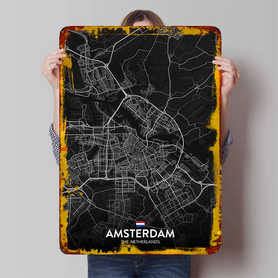 Custom Amsterdam City Map Meta - Home Decor Netherlands recension och pris
