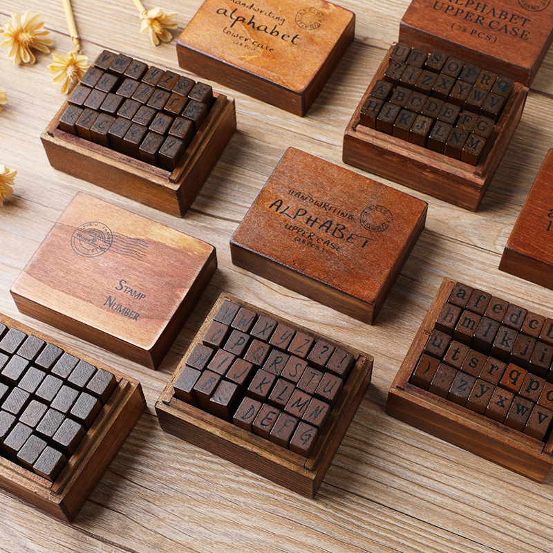 28Pcs/Box Alphabet Stamps Vint - Wooden Letter Sign recension och pris