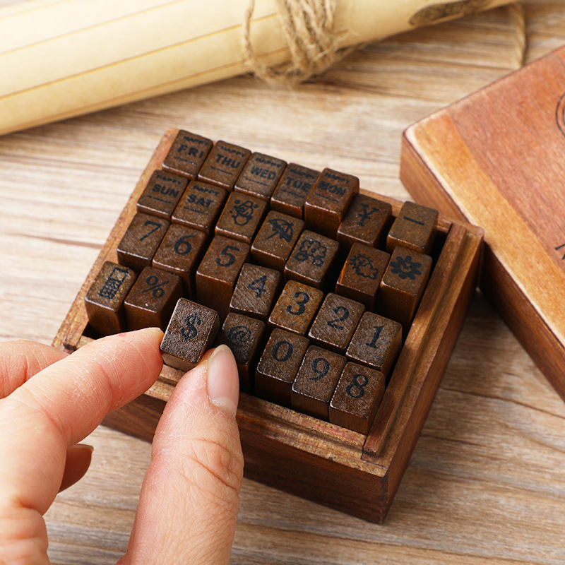 28Pcs/Box Alphabet Stamps Vint - Wooden Letter Sign recension och pris