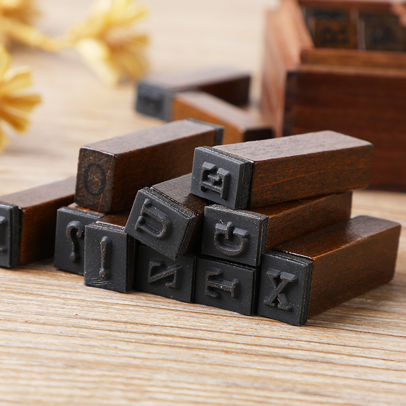 28Pcs/Box Alphabet Stamps Vint - Wooden Letter Sign recension och pris