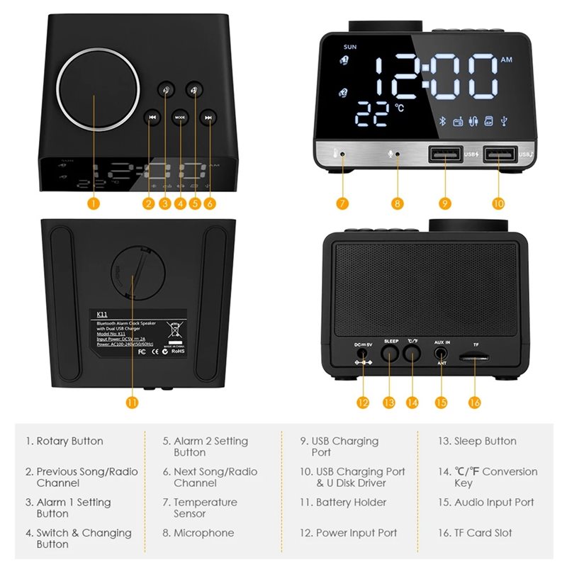 B92B-Alarm Clock Speaker LED D - Home Decor Range recension och pris